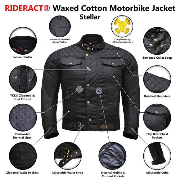 RIDERACT® Cotton Textile Men Jacket With Armors Waterproof Motorbike Jacket NEW - Picture 7 of 8